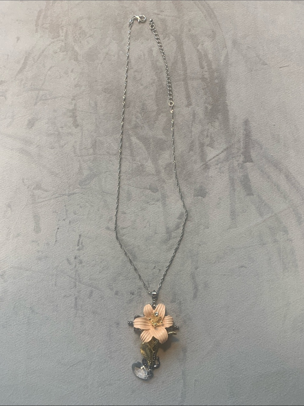 Delicate PeachFlower Pendant Necklace with Silver Chain